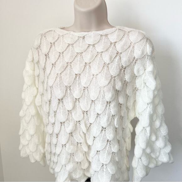 Sheer Feather Knit Sweater Flowy Sleeves - Picture 3 of 5